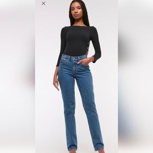 Abercrombie & Fitch Curve Love Mid Rise Straight Leg Jeans In Dark Marble